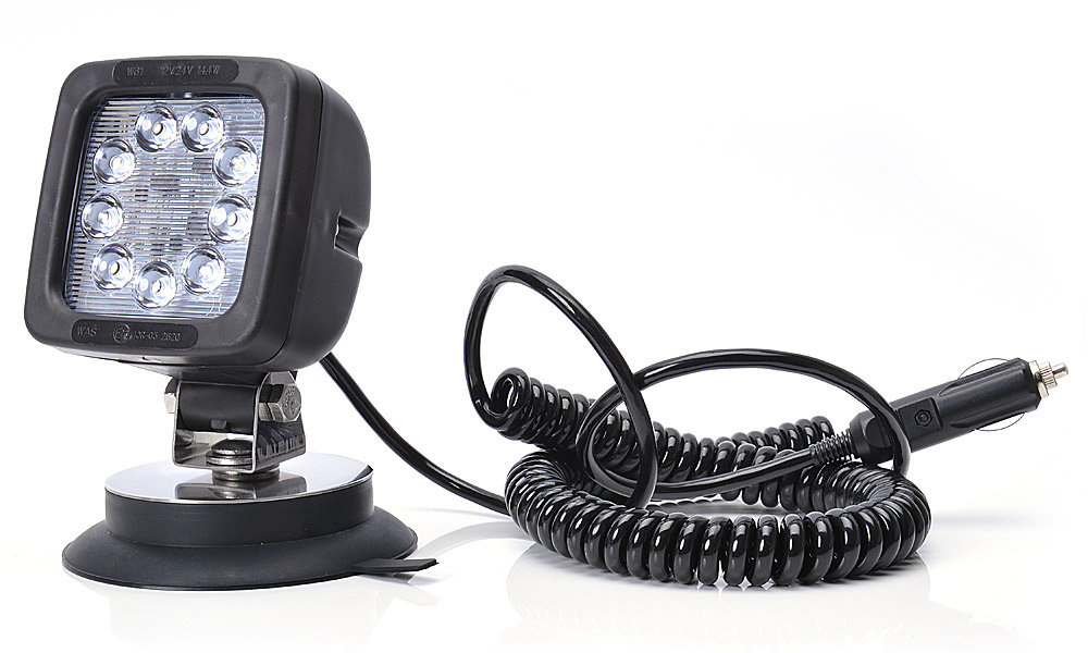 684.3-1_.jpg Proiector de lucru 9 LED cu întrerupător (prindere magnetică, cablu spiralat 3 m cu ștecher de brichetă) WAS 684.3 - 12V-24V - imagine 1